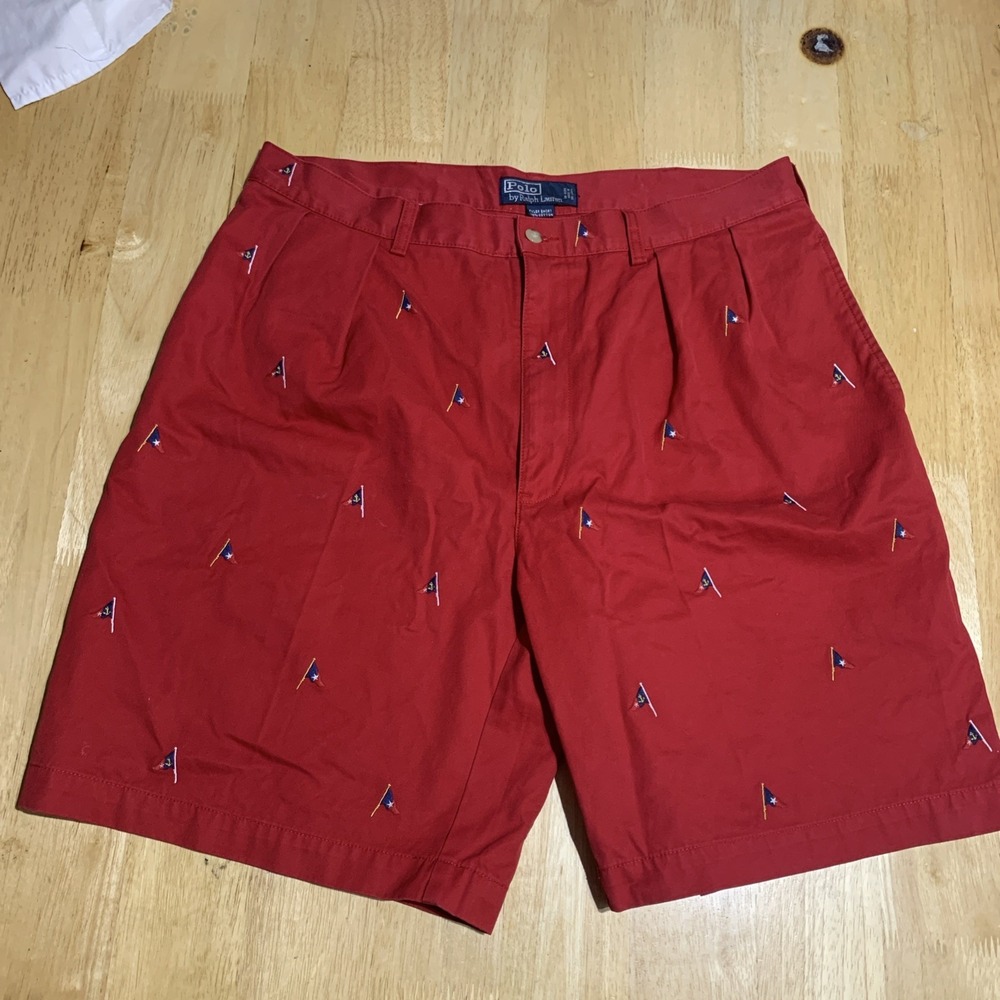 Polo Ralph Lauren Tyler Shorts‎ Mens 36 Red All Over RL Flag Print